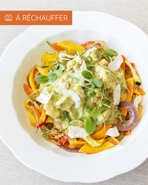 CURRY DE VOLAILLE AU LAIT DE COCO, WOK DE LEGUMES (POUR 8 PERSONNES)
